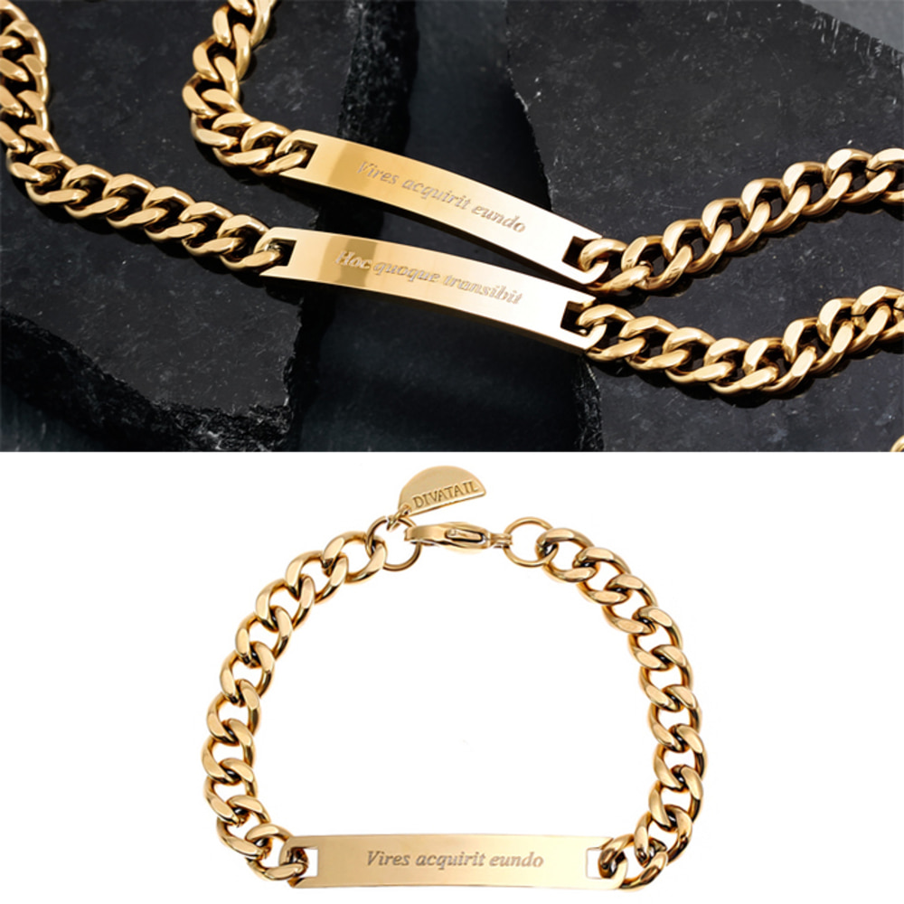 [각인팔찌]Lettering Thick Gold Chain Bracelet