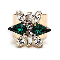 Decalcomanie Emerald Crystal Gold Metal Smooth Ring